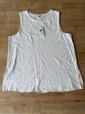 Eileen Fisher White Organic Cotton Terry Crew Neck Tunic Tank L NWT Flaw